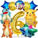 Parti Station Pokemon Konsept 6 Yaş Doğum Günü Balon Set Pokemon Pikaçu Balbazar Çarmender Sikörtıl Balon