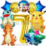 Parti Station Pokemon Konsept 7 Yaş Doğum Günü Balon Set Pokemon Pikaçu Balbazar Çarmender Sikörtıl Balon