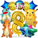 Parti Station Pokemon Konsept 8 Yaş Doğum Günü Balon Set Pokemon Pikaçu Balbazar Çarmender Sikörtıl Balon