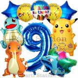 Parti Station Pokemon Konsept 9 Yaş Doğum Günü Balon Set Pokemon Pikachu Bulbasaur Charmander Squirtle Balon