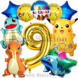 Parti Station Pokemon Konsept 9 Yaş Doğum Günü Balon Set Pokemon Pikaçu Balbazar Çarmender Sikörtıl Balon