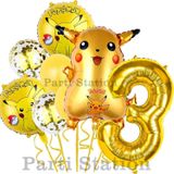 Parti Station Pokemon Pikachu Konsept 3 Yaş Doğum Günü Balon Set Pokemon Pikaçu Folyo Balon Set