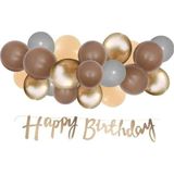 Parti Station Rosegold Renk Kaligrafi Happy Birthday Banner ve Balon Set Kahveengi Rosegold Krem Lateks Balon Set