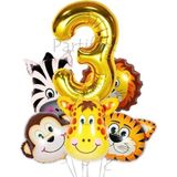 Parti Station Safari Hayvanlar 3 Yaş Balon Set Safari Büyük Kafa Balon Folyo Balon Set Konsept Doğum Günü Set