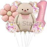 Parti Station Sevimli Ayıcık 1 Yaş Balon Set Retro Pembe Ayıcık Konsept Doğum Günü Set