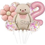Parti Station Sevimli Ayıcık 2 Yaş Balon Set Retro Pembe Ayıcık Konsept Doğum Günü Set