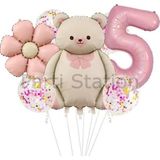 Parti Station Sevimli Ayıcık 5 Yaş Balon Set Retro Pembe Ayıcık Konsept Doğum Günü Set