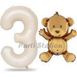 Parti Station Sevimli Ayıcık Balon 3 Yaş Balon Set Woodland Konsept Ayı Balon Ve Gold Renk Rakam Balon
