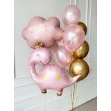 Parti Station Sevimli Dinozor Konsept Pembe Dinozor Ve Pembe Bulut Balon Set Pink Dinosaur Balloon
