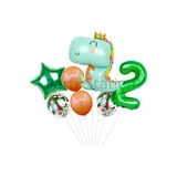 Parti Station Sevimli Dinozor Temalı 2 Yaş Yeşil Folyo Balon Seti Doğum Günü Dekorasyonu PSJURASC