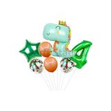 Parti Station Sevimli Dinozor Temalı 4 Yaş Yeşil Folyo Balon Seti Doğum Günü Dekorasyonu PSJURASC