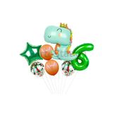 Parti Station Sevimli Dinozor Temalı 6 Yaş Yeşil Folyo Balon Seti Doğum Günü Dekorasyonu PSJURASC