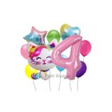 Parti Station Sevimli Unicorn Kedi Kitty Temalı 4 Yaş Balon Seti Doğum Günü Dekorasyonu