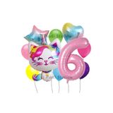 Parti Station Sevimli Unicorn Kedi Kitty Temalı 6 Yaş Balon Seti Doğum Günü Dekorasyonu