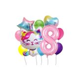 Parti Station Sevimli Unicorn Kedi Kitty Temalı 8 Yaş Balon Seti Doğum Günü Dekorasyonu