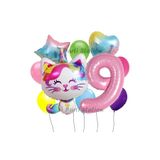 Parti Station Sevimli Unicorn Kedi Kitty Temalı 9 Yaş Balon Seti Doğum Günü Dekorasyonu
