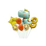 Parti Station Sevimli Yeşil Dinozor Temalı 8 Yaş Folyo Balon Seti Doğum Günü Dekorasyonu