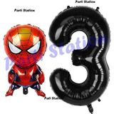 Parti Station Spiderman 3 Yaş Balon Ve Siyah Rakam Balon Doğum Günü Parti Set Örümcek Adam Balon Set