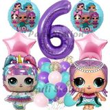 Parti Station Surprise Konsept 6 Yaş Balon Set Unicorn Lol Bebek Mor Rakam Balon Parti Doğum Günü Balon Set