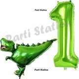 Parti Station T-Rex Dinozor Konsept 1 Yaş Balon Set Dinozor Balon Ve Yeşil Rakam Balon Doğum Günü Set