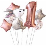 Parti Station Tavşan 1 Yaş Balon Set Yıldız Balon Folyo Set Tavşan Konsept Doğum Günü Set Yaş Balon Set