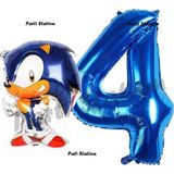 Parti Station Tilki Sonic Balon 4 Yaş Doğum Günü Set Tilki Sonic Boom Konsept Balon Ve Lacivert Rakam Balon