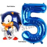 Parti Station Tilki Sonic Balon 5 Yaş Doğum Günü Set Tilki Sonic Boom Konsept Balon Ve Lacivert Rakam Balon