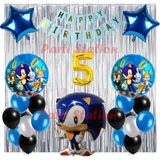 Parti Station Tilki Sonic Boom Konsept 5 Yaş Balon Set Sonic Boom Tema Doğum Günü Arka Fon Süsleme Balon Set