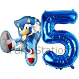 Parti Station Tilki Sonic Ve Lacivert Rakam Balon 5 Yaş Balon Set Tilki Sonic Boom Konsept Doğum Günü Balon Set