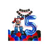 Parti Station Transformers Optimus Prime 5 Yaş Doğum Günü Balon Seti Folyo Rakam Balon, Happy Birthday Banner