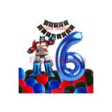 Parti Station Transformers Optimus Prime 6 Yaş Doğum Günü Balon Seti Folyo Rakam Balon, Happy Birthday Banner