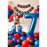 Parti Station Transformers Optimus Prime 7 Yaş Doğum Günü Balon Seti Folyo Rakam Balon, Happy Birthday Banner