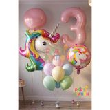 Parti Station Unicorn Balon Seti 3 Yaş Doğum Günü Süsleme Seti Pembe Rakam Balon Unicorn Parti Dekoru