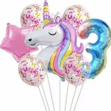 Parti Station Unicorn Gökkuşağı 3 Yaş Balon Folyo Set Konsept Doğum Günü Set Yaş Balon Set
