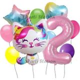 Parti Station Unicorn Kedi Kitty Konsept 2 Yaş Doğum Günü Parti Balon Set Sevimli Unicorn Kedi Tema Parti Set