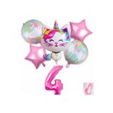 Parti Station Unicorn Kedi Kitty Temalı 4 Yaş Balon Seti Doğum Günü Dekorasyonu PSNICTBS