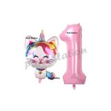 Parti Station Unicorn Kedi Pembe 1 Yaş Doğum Günü Balon Set PSUNİCONKEDİ-1