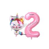 Parti Station Unicorn Kedi Pembe 2 Yaş Doğum Günü Balon Set PSUNİCONKEDİ-1