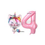 Parti Station Unicorn Kedi Pembe 3 Yaş Doğum Günü Balon Set PSUNİCONKEDİ-1
