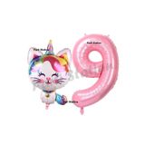 Parti Station Unicorn Kedi Pembe 4 Yaş Doğum Günü Balon Set PSUNİCONKEDİ-1
