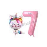 Parti Station Unicorn Kedi Pembe 6 Yaş Doğum Günü Balon Set PSUNİCONKEDİ-1