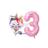 Parti Station Unicorn Kedi Pembe 7 Yaş Doğum Günü Balon Set PSUNİCONKEDİ-1