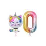 Parti Station Unicorn Kedi Renkli Folyo 0 Yaş Doğum Günü Balon Set PSUNICATPS