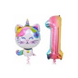 Parti Station Unicorn Kedi Renkli Folyo 1 Yaş Doğum Günü Balon Set PSUNICATPS