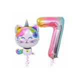 Parti Station Unicorn Kedi Renkli Folyo 7 Yaş Doğum Günü Balon Set PSUNICATPS