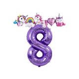 Parti Station Unicorn Mor Lila 8 Yaş Doğum Günü Balon Set PS-UNI-M