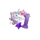 Parti Station Unicorn Mor Rakam Temalı 1 Yaş Balon Seti Doğum Günü Dekorasyonu PSMORUNİC-1