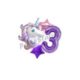 Parti Station Unicorn Mor Rakam Temalı 3 Yaş Balon Seti Doğum Günü Dekorasyonu PSMORUNİC-1