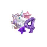 Parti Station Unicorn Mor Rakam Temalı 4 Yaş Balon Seti Doğum Günü Dekorasyonu PSMORUNİC-1