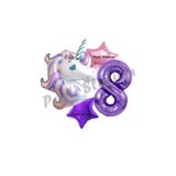Parti Station Unicorn Mor Rakam Temalı 8 Yaş Balon Seti Doğum Günü Dekorasyonu PSMORUNİC-1